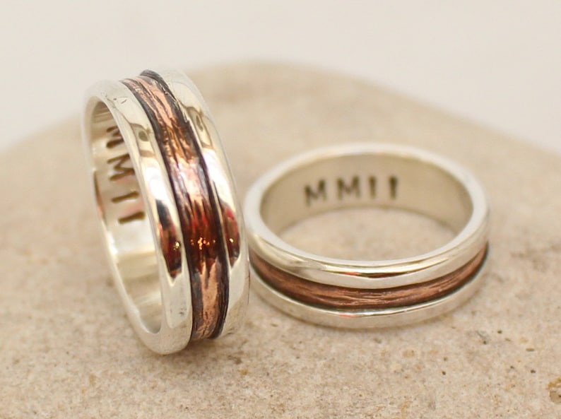 Wedding Ring Set Bagues de promesse personnalisées en argent sterling et cuivre Bandes de fiançailles image 4