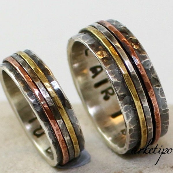 Sterling Silver Wedding Bands - Couples Rings - Wedding Rings Set - Handmade Oxidized - Personalized - Custom - Hammered - Handmade