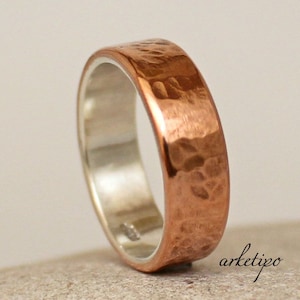 Gepersonaliseerde sterling zilver en koperring mannen vrouwen ' band bruiloft aangepaste ring binnen gegraveerd brede band Rose goud koperring