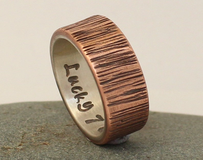 Hammered Rose Gold Men/'s Ring Band for men Handmade Band Custom Inside Made of Copper and Sterling Silver