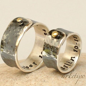 Personalisierte Sterling Silber Ringe / Eheringe... Paar Ringe... Oxidierte - gehämmert - handgefertigt