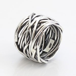 Alliance en argent - bague en argent sterling - oxydé - cadeau pour elle - anneau métallique - anneau large