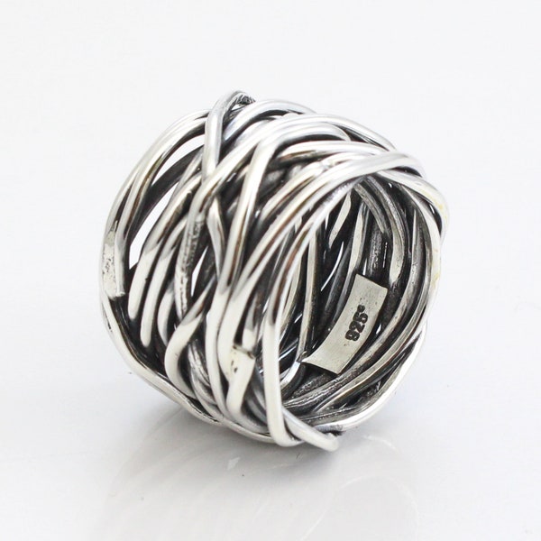 Silver Band -Sterling Silver Ring - Geoxideerd - Cadeau voor haar - Wire Ring - Wide Band Ring