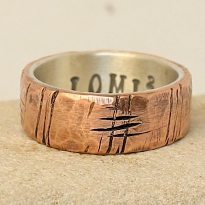 Unique Men es Ring-Rose Gold Copper Band-Ring For men-Wide Hammered Handmade Ring-Sterling Silver & Copper-Personalized inside