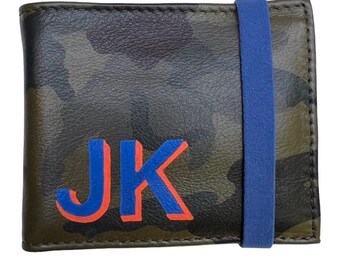 Cartera de Hombre de Piel Hecha y Pintada a Mano con Banda Elástica