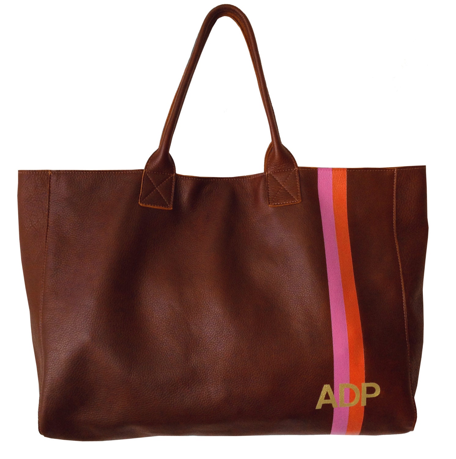 JAKE tote in brown brandy color leather with painted Etsy