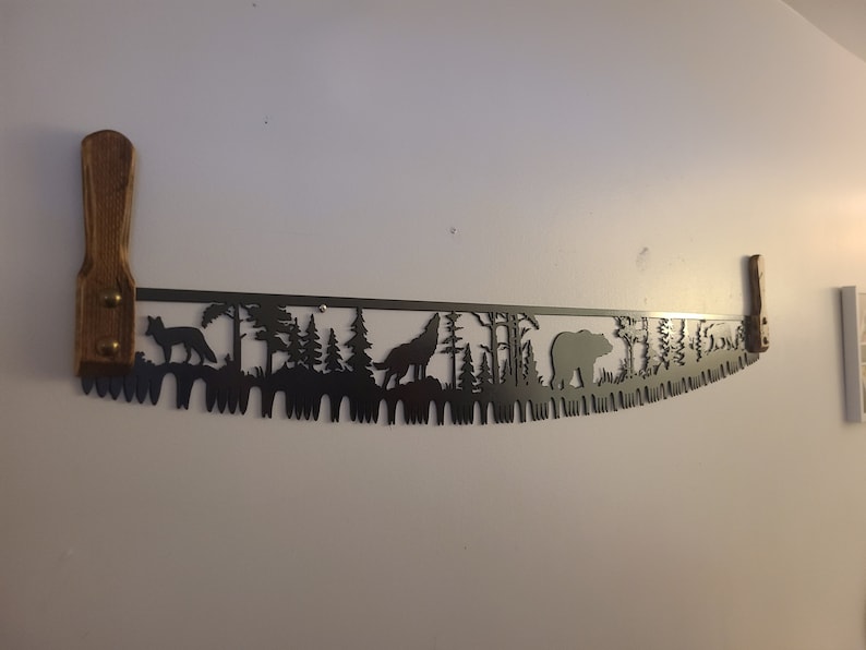 Cross Cut Saw Rustic Metal Cabin Art With Wildlife Plasma Cut Etsy