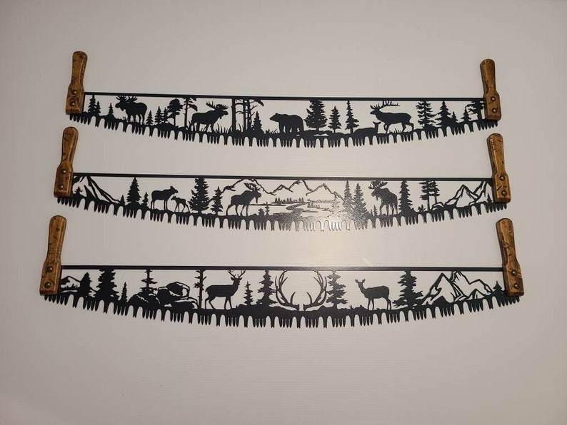 Cross Cut Saw Rustic Metal Cabin Art With Wildlife Plasma Cut Etsy