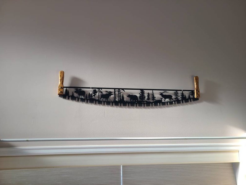 Cross Cut Saw Rustic Metal Cabin Art With Wildlife Plasma Cut Etsy