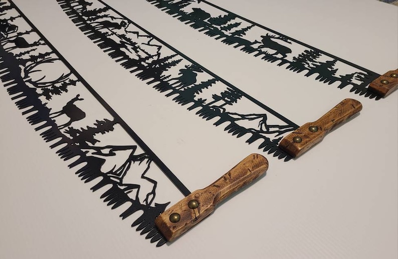 Cross Cut Saw Rustic Metal Cabin Art With Wildlife Plasma Cut Etsy