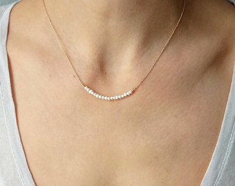 Pearl Bar Necklace, Wedding Necklace, Bridal Jewelry Collection, Bridesmaid, Handmade, Jewelry Gift for Her, Valentine's Day Necklace