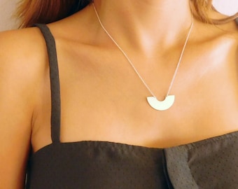 Half Circle Necklace, Silver Minimalist Necklace, Modern Necklace, Minimalist Jewelry, Silver Plated Necklace, Silver Geometric Necklace