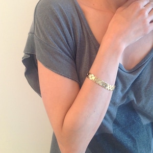 Gouden armband zeshoek boek Chain Bracelet, geometrische Links armband, industriële armband, bruidsmeisjes Gift armband, vriendschap armband