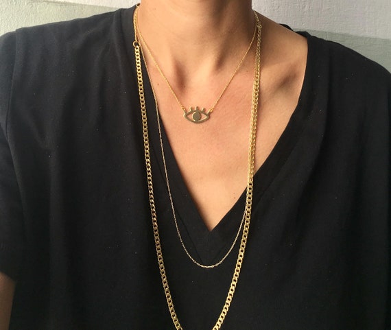Gold Eye Necklace Gold Boho Necklace 