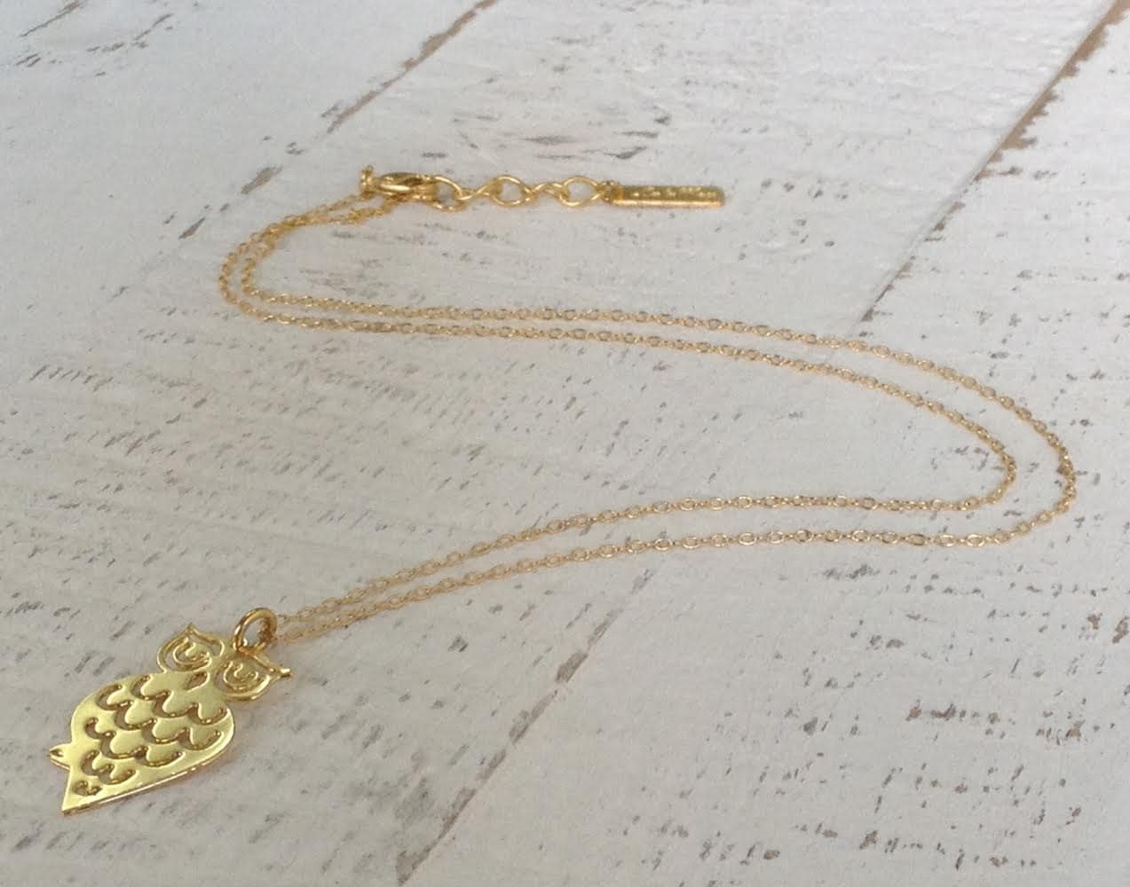 Gold Necklace, Owl Necklace, Dainty Necklace, Gold Necklace, Friendship Necklace, gold-plated pendan