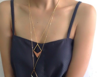 New - Diamond Formica Necklace, Long Necklace, Bridesmaids Gift, Geometric Necklace, Vintage Styles, Long Necklace, Gold Necklace