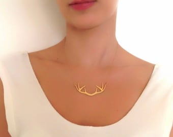 Goldene Halskette, Geweih Halskette, Reh Halskette, Elch-Anhänger, Geweih, Elch-Halskette, minimalistischen Schmuck, Geschenke unter 40