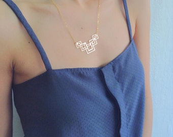 Gold Geometric Necklace, Square Necklace, Gold Necklace, Dainty Necklace, Long Necklace, Geometric Jewelry, Minimalist Jewelry
