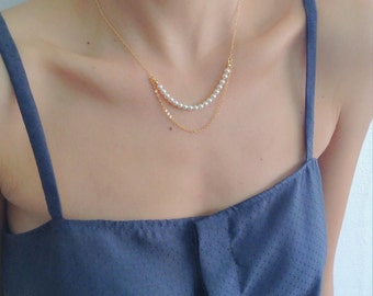 Pearls & Gold Layered Necklace, Pearl Necklace, Gold Necklace, Bridesmaids Necklace, Layered Necklace, Bridal jewelry, Rows Necklace