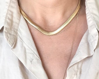 Gold Chunky Snake Necklace, Gold Choker, Tiny Circles Necklace, Layered Choker Necklace