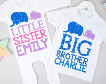 Personalised Big Brother Little Sister Elephant Set