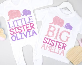 Personalised Big Sister Little Sister Elephant Set