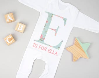 Personalised Floral Initial Babygrow