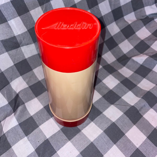 Vintage Aladdin red and white thermos!FREE Shipping!