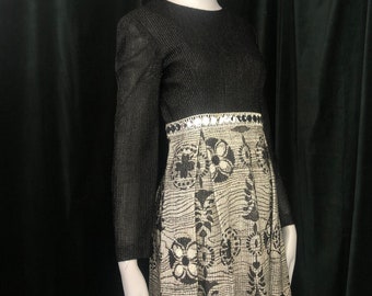 Vintage 60's Lurex Psychedelic Metallic Go Go Scooter  Semi Sheer Sleeve + Pleated Skirt Mini Dress
