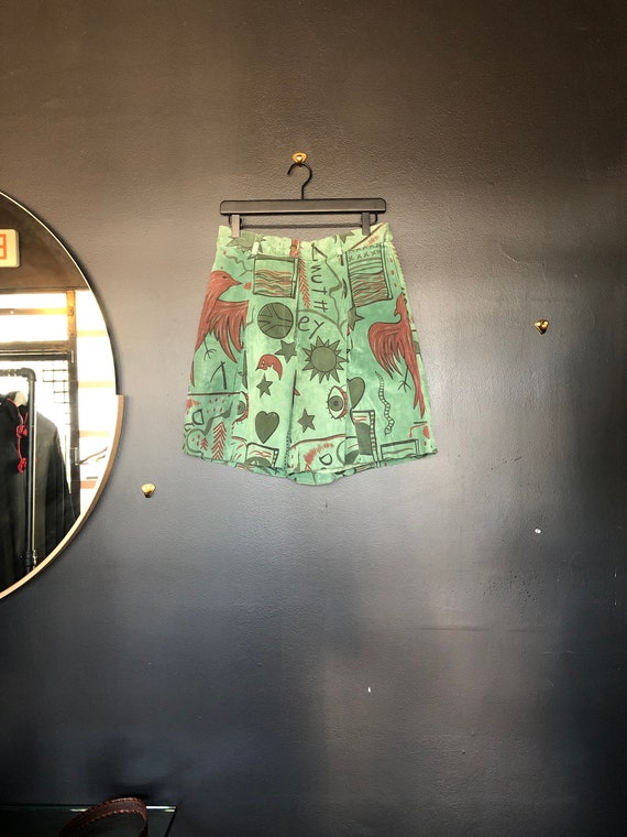 Vintage 80s 90s Suede Graphic Print Shorts