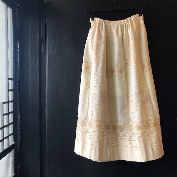 Vintage Cream Lace Homemade 70s Patchwork Skirt