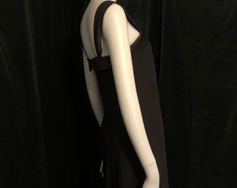 Vintage 80's Chiffon Layer Ethereal Easy Breezy Pull Over Satin Trim Cocktail Little Black Dress