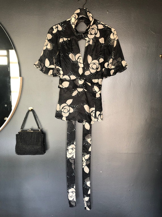 Vintage Jill Stuart Floral Chiffon Wrap Blouse
