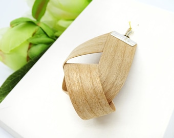 BÜKK Jewelry - Handmade natural wood, sterling silver pendant - Elegant, wild cherry wood veneer jewel
