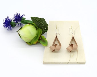 BÜKK Jewelry - Handmade natural wood, sterling silver earring, small size - Elegant, pear wood veneer jewel