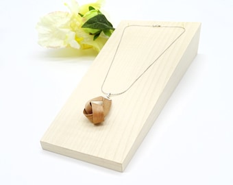 BÜKK Jewelry - Handmade natural wood, sterling silver pendant, small size - Elegant, wild cherry veneer jewel