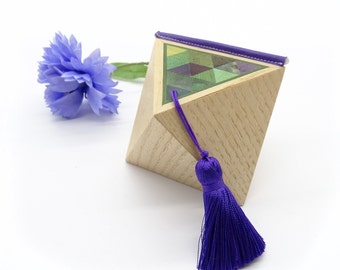 Engagement ring box / Wooden jewelry box / Handmade, unique design marquetry box / Solid ash proposal box / Tassel handle wedding ring box