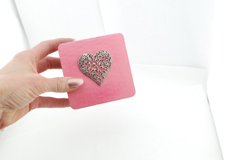 Romantic Pink Mosaic Glass box with a heart on it