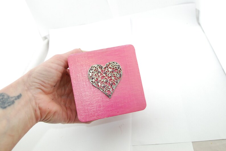 Romantic Pink Mosaic Glass box with a heart on it