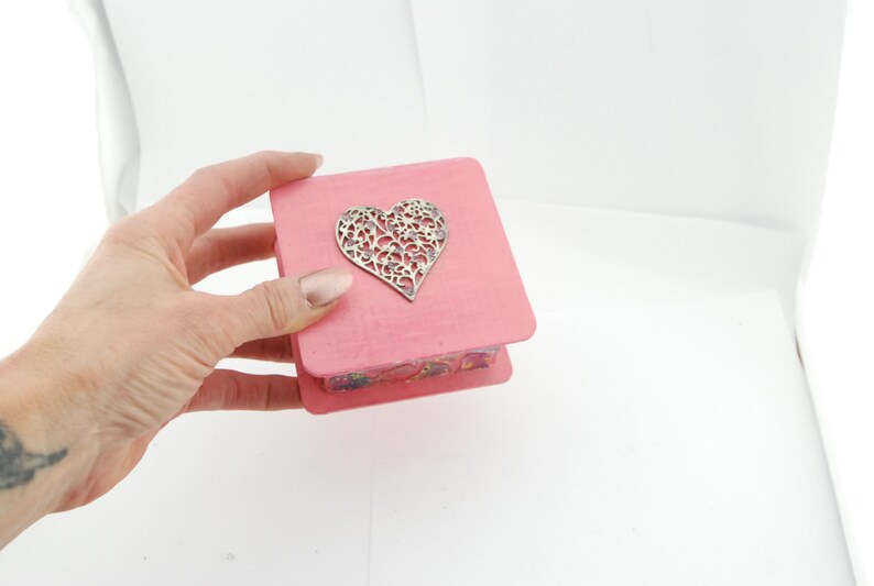 Romantic Pink Mosaic Glass box with a heart on it