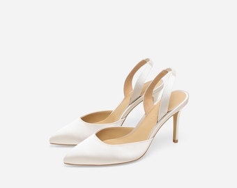 Hebe Ivory Pumps, Satin Wedding Shoes, Satin Bridal Shoe, Satin Evening Shoes, Wedding Heels, Bridal Shoes, Slingback Pumps