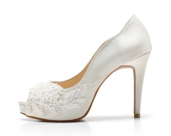 Miss Ace 2,ivory White Laceadorned Wedding Shoes,ivory White