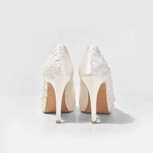 Rosie V2 Ivory Lace Wedding Shoes,Ivory Lace Satin Bridal Heels,Ivory Lace Peep Toe Wedding Shoes, Ivory Lace Bridal Heels image 5