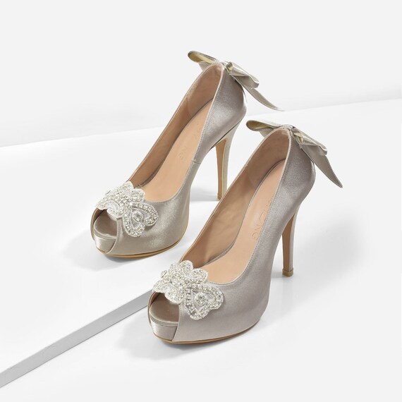 silver satin heels