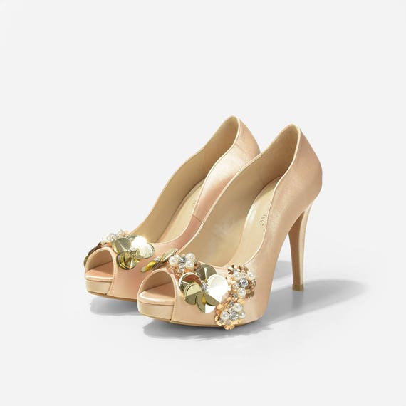 gold satin heels