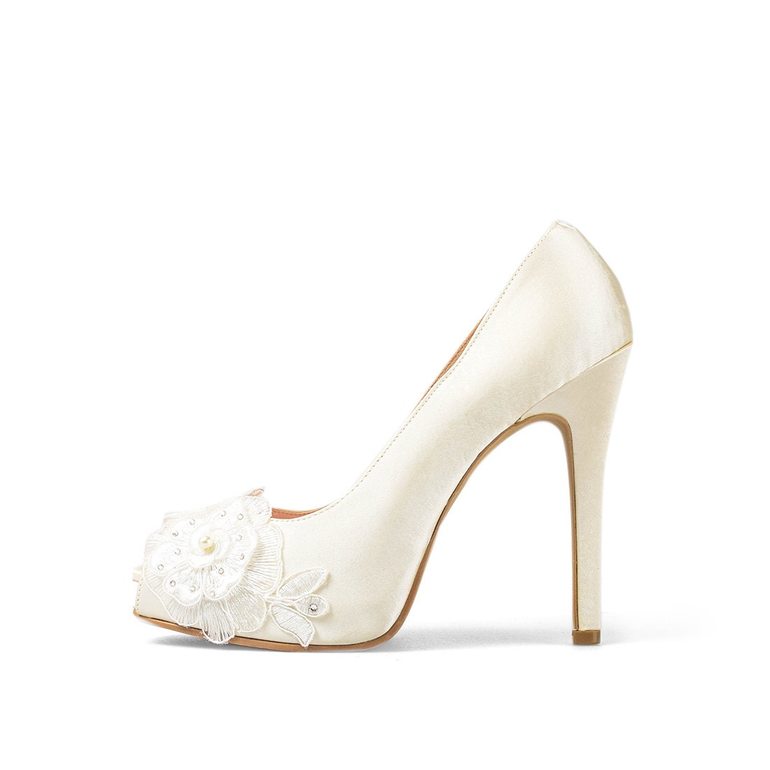 Lorraine Ivory Lace Bridal Heels White Satin Heels With - Etsy