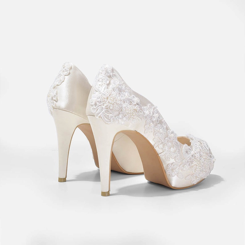 Rosie V2 Ivory Lace Wedding Shoes,Ivory Lace Satin Bridal Heels,Ivory Lace Peep Toe Wedding Shoes, Ivory Lace Bridal Heels image 4