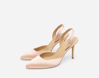 Hebe Peach Pumps, Satin Wedding Shoes, Satin Bridal Shoe, Satin Evening Shoes, Wedding Heels, Bridal Shoes, Dinner Pumps