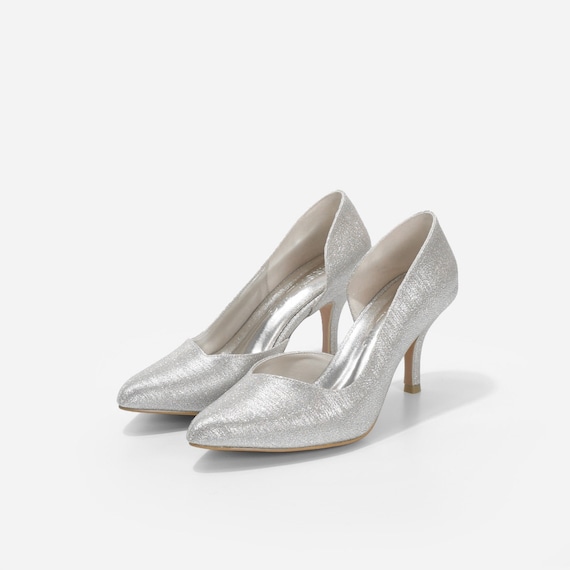 Buy SHUZ TOUCH Shimmery Silver Kitten Heels Sandals online