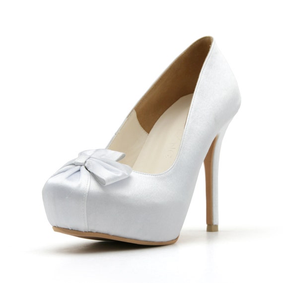 Items similar to Custom Made White Satin Closed Toe Wedding Shoe. White ...